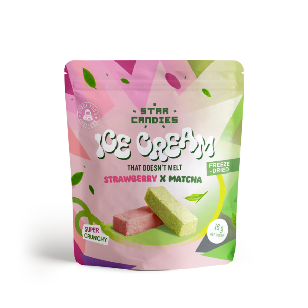 STAR CANDIES fagyasztva szárított matcha- és eperízű fagylalt, 16g
