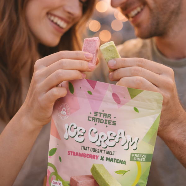 STAR CANDIES fagyasztva szárított matcha- és eperízű fagylalt, 16g