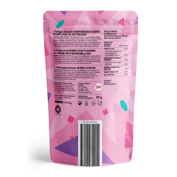STAR CANDIES fagyasztva szárított rágógumi ízesítésű fagylalt, 50g STAR CANDIES fagyasztva szárított rágógumi ízesítésű fagylalt, 50g