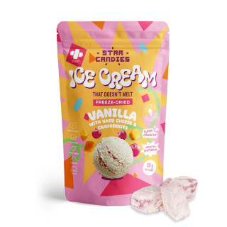 STAR CANDIES Fagyasztva szárított vaníliafagylalt érlelt sajttal és áfonyával, 50g
