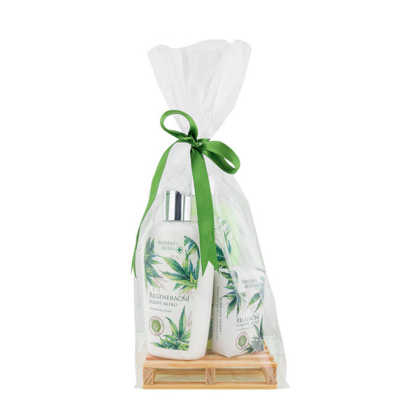 Kozmetikai ajándékcsomag "Kender SPA" (Folyékony szappan 300 ml + Testápoló 250 ml + Szappan 100 g) Kozmetikai ajándékcsomag "Kender SPA" (Folyékony szappan 300 ml + Testápoló 250 ml + Szappan 100 g)