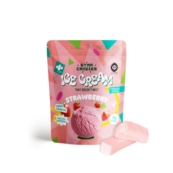 STAR CANDIES fagyasztva szárított eperfagylalt, 16 g STAR CANDIES fagyasztva szárított eperfagylalt, 16 g