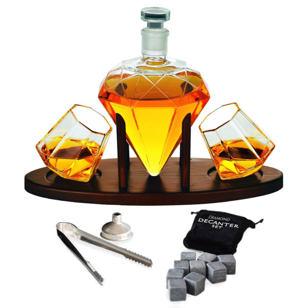 Dekantáló, 2 pohár és jégkockákból álló készlet "DELUXE DIAMOND"