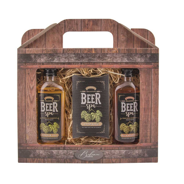 Kozmetikai ajándékszett "BEER SPA" - tusfürdő (100 ml), sampon (100 ml) és fürdősó (150 g) Kozmetikai ajándékszett "BEER SPA" - tusfürdő (100 ml), sampon (100 ml) és fürdősó (150 g)