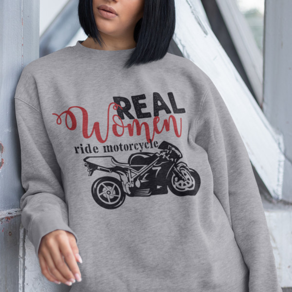 Pulóver "Real women ride motorcycle" (kapucni nélkül)