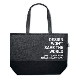 Öko-filc bevásárlótáska "Design won't save the world"