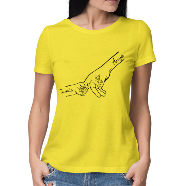 "Anya és gyermekei" feliratú női póló, kiválasztott gyermeknevekkel