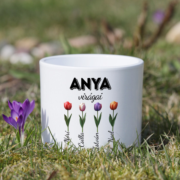 "Anya virágai" kerámia edény a gyerekek nevével "Anya virágai" kerámia edény a gyerekek nevével