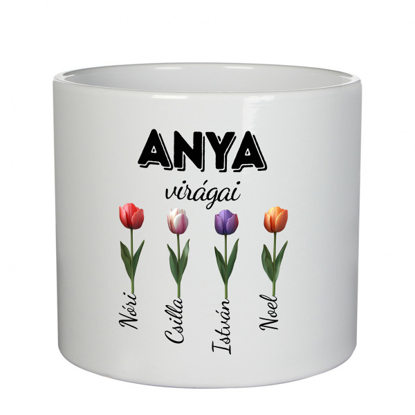 "Anya virágai" kerámia edény a gyerekek nevével "Anya virágai" kerámia edény a gyerekek nevével