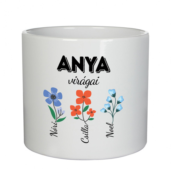 "Anya virágai" kerámia edény a gyerekek nevével "Anya virágai" kerámia edény a gyerekek nevével