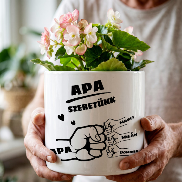 "Apa és gyermekei" kerámia tál a gyermekek nevével