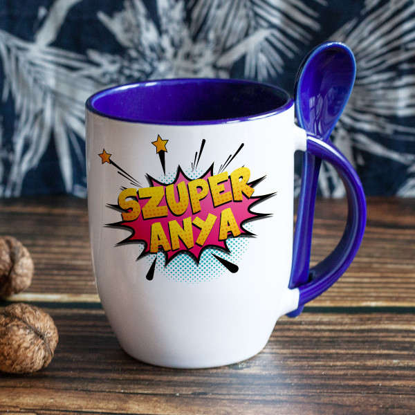 Bögre kanállal "Szuper anya" Bögre kanállal "Szuper anya"