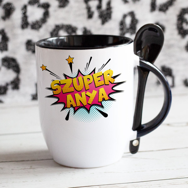 Bögre kanállal "Szuper anya" Bögre kanállal "Szuper anya"