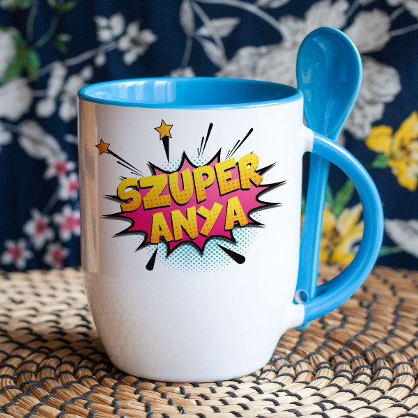 Bögre kanállal "Szuper anya" Bögre kanállal "Szuper anya"