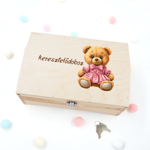 Fa emlékdoboz "Keresztelődoboz mackóval" Fa emlékdoboz "Keresztelődoboz mackóval"