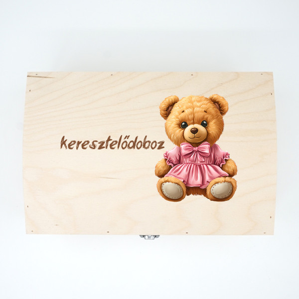 Fa emlékdoboz "Keresztelődoboz mackóval" Fa emlékdoboz "Keresztelődoboz mackóval"