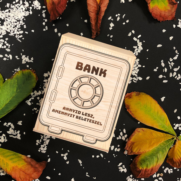 Fa gravírozott persely "Bank"