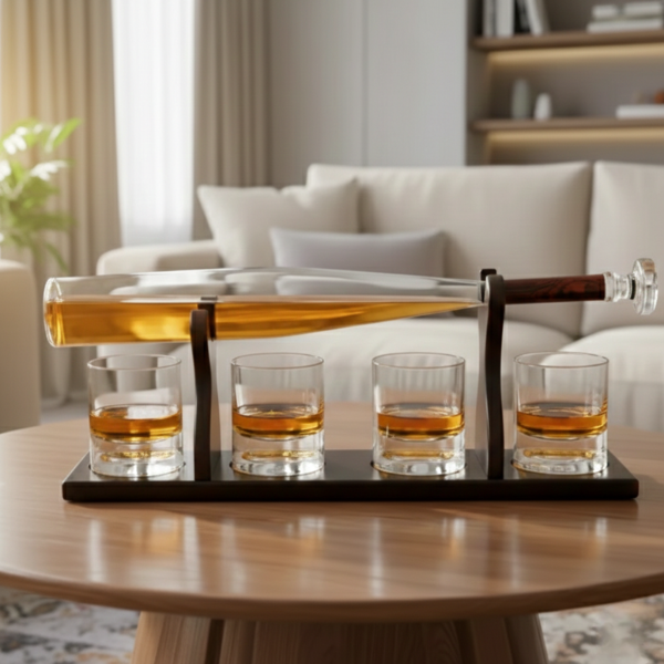 Dekanter szett állvánnyal és 4 pohárral "Baseball bat"