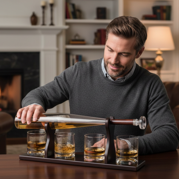 Dekanter szett állvánnyal és 4 pohárral "Baseball bat"