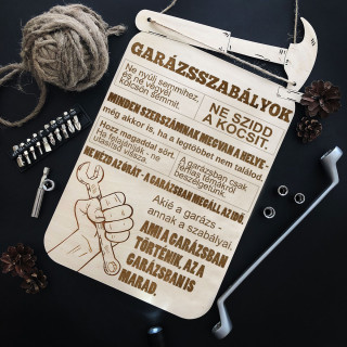 Gravírozott fatábla "Garázsszabályok"