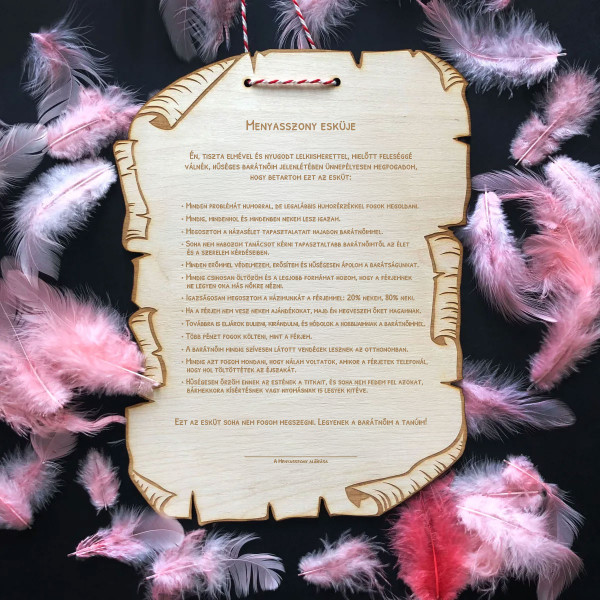 Gravírozott fatábla "Menyasszony esküje"