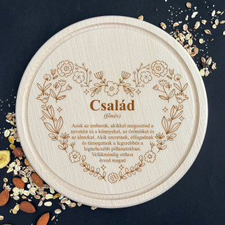 Gravírozott kerek vágódeszka "Család"