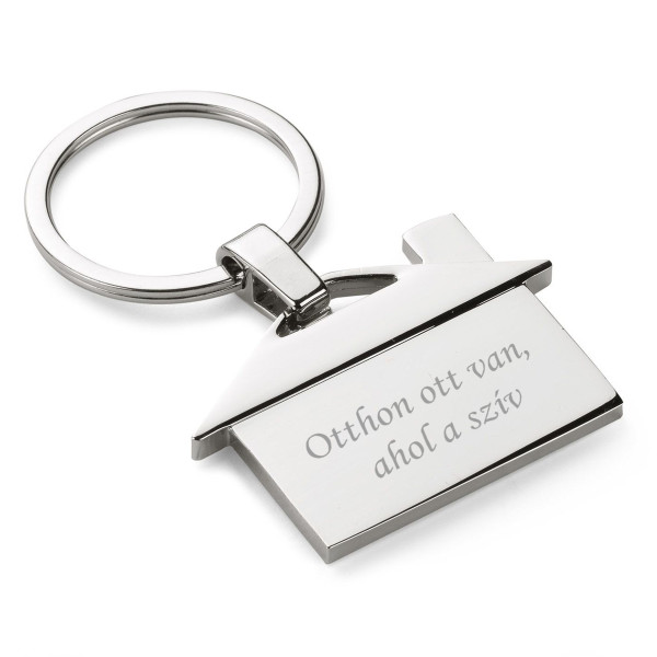 Gravírozott kulcstartó "Otthon ott van, ahol a szív"