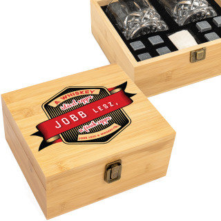 Luxus whiskey pohár készlet bambusz dobozban "FŐNÖK"