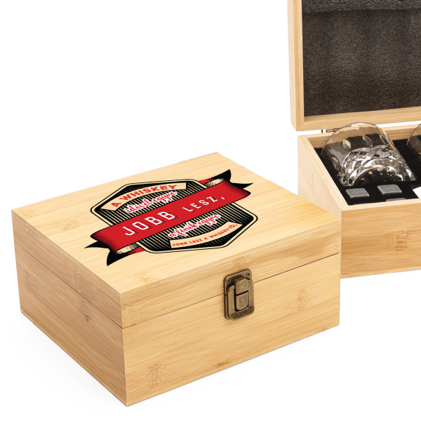 Luxus whiskey pohár készlet bambusz dobozban "FŐNÖK"