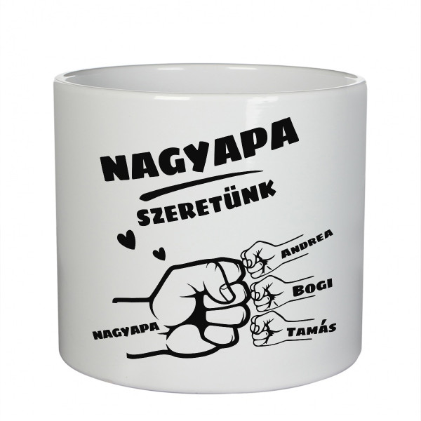 "Nagyapa és unokái" kerámia tál az unokák nevével
