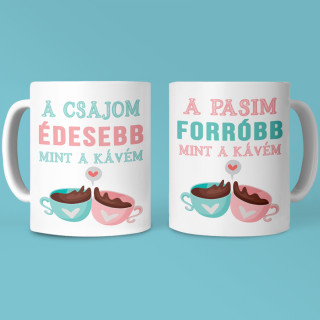 Párnak szánt csészéskészlet „A szerelem olyan, mint a kávé”