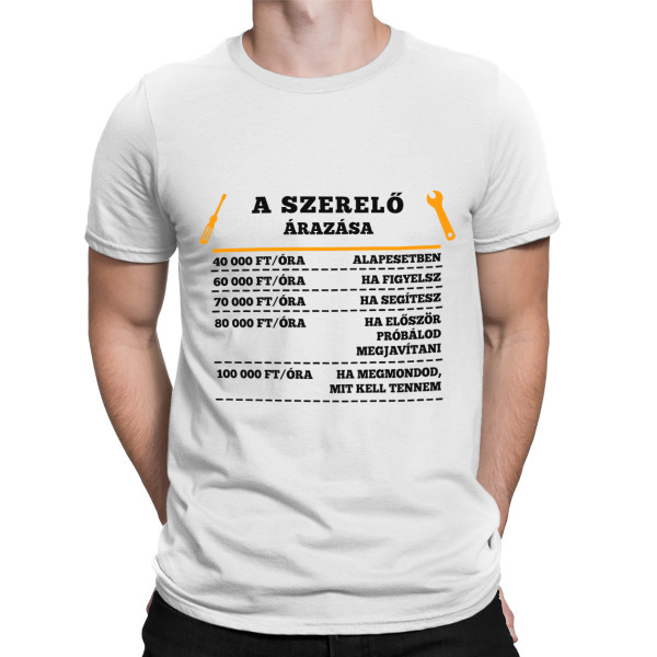 Póló "A szerelő árlistája"