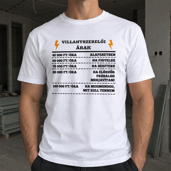 Póló "Villanyszerelői árak"