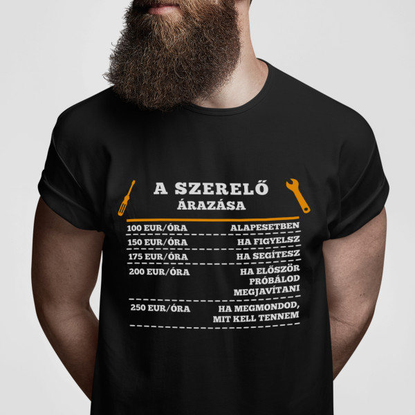 Póló "A szerelő árlistája"