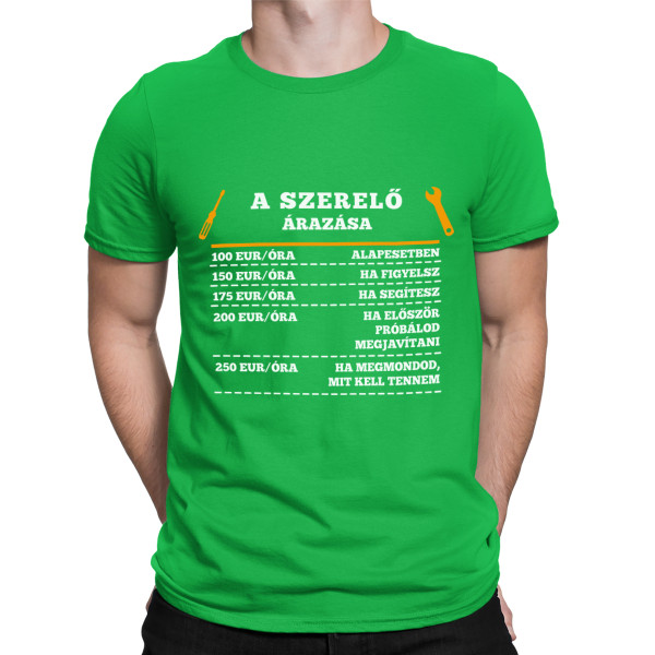 Póló "A szerelő árlistája"