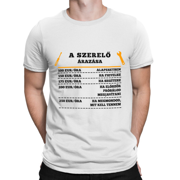 Póló "A szerelő árlistája"