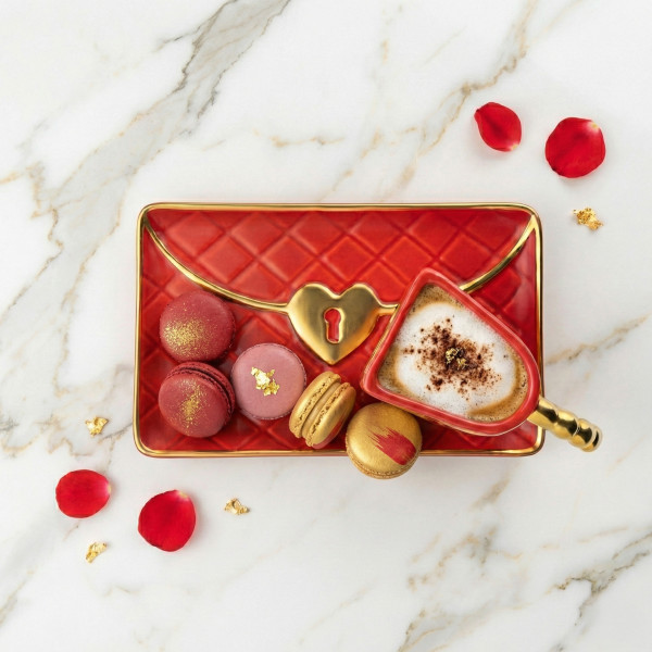 „Kézitáska” bögre csészealjjal és szív alakú kanállal