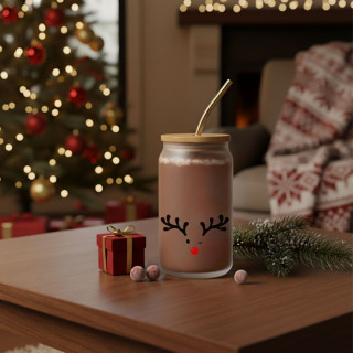 Üveg pohár fém szívószállal "Kis jávorszarvas", 400ml