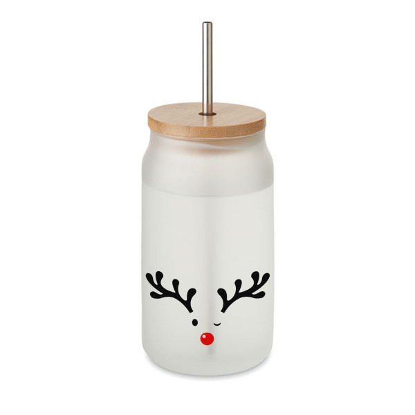 Üveg pohár fém szívószállal "Kis jávorszarvas", 400ml