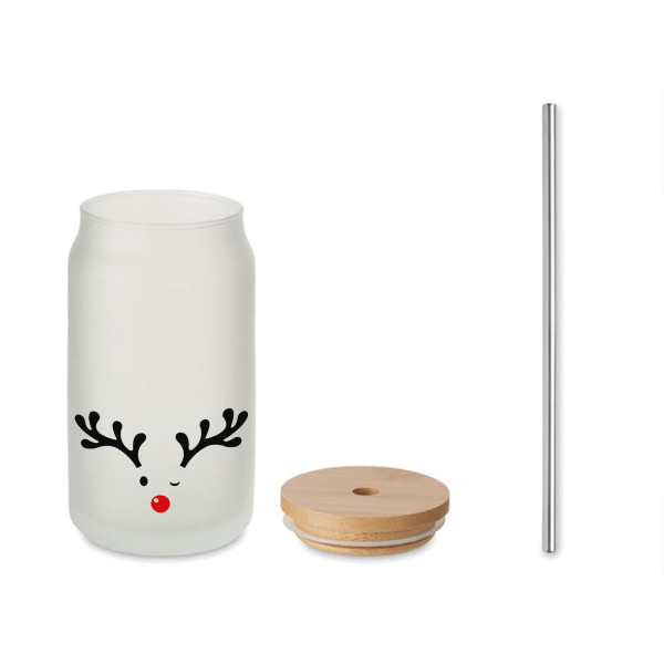 Üveg pohár fém szívószállal "Kis jávorszarvas", 400ml