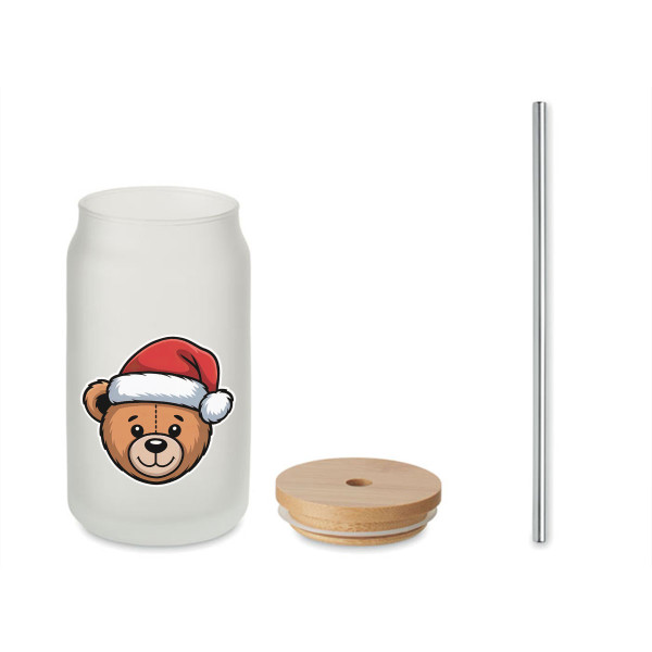 Üveg pohár fém szívószállal "Teddy bear", 400ml