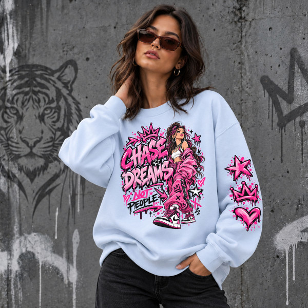 Uniszex pasztell pulóver – "Chase dreams, not people"