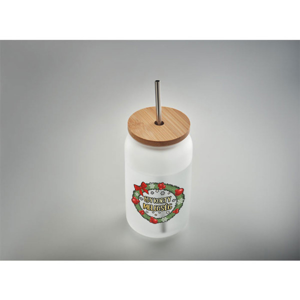 Üveg ivópohár fém szívószállal "Egy korty melegség", 400ml