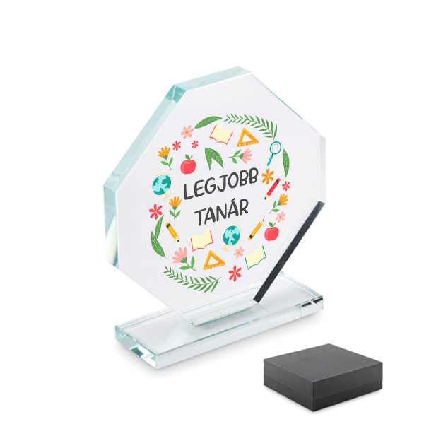 Üveg trófea ajándékdobozban "Legjobb női tanár"
