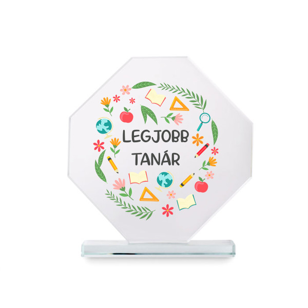 Üveg trófea ajándékdobozban "Legjobb női tanár"