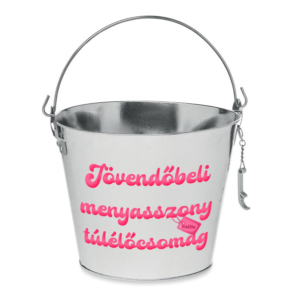 Vödör "Jövendőbeli menyasszony túlélőcsomag" a választott névvel