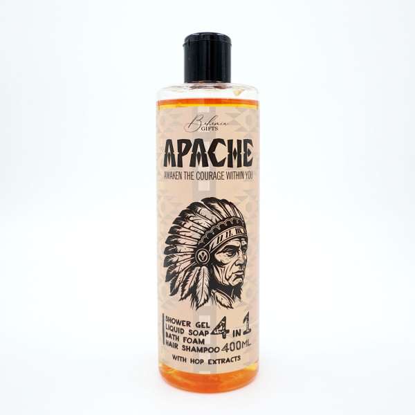Férfi tusfürdő, sampon, hab és szappan 4 az 1-ben "Apache" (400 ml) Férfi tusfürdő, sampon, hab és szappan 4 az 1-ben "Apache" (400 ml)