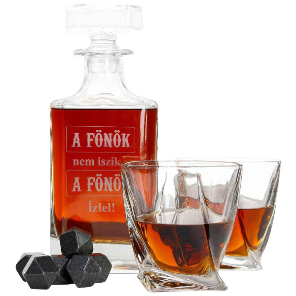 Whisky készlet fa dobozban "TORNÁDÓ - a legjobb főnöknek"